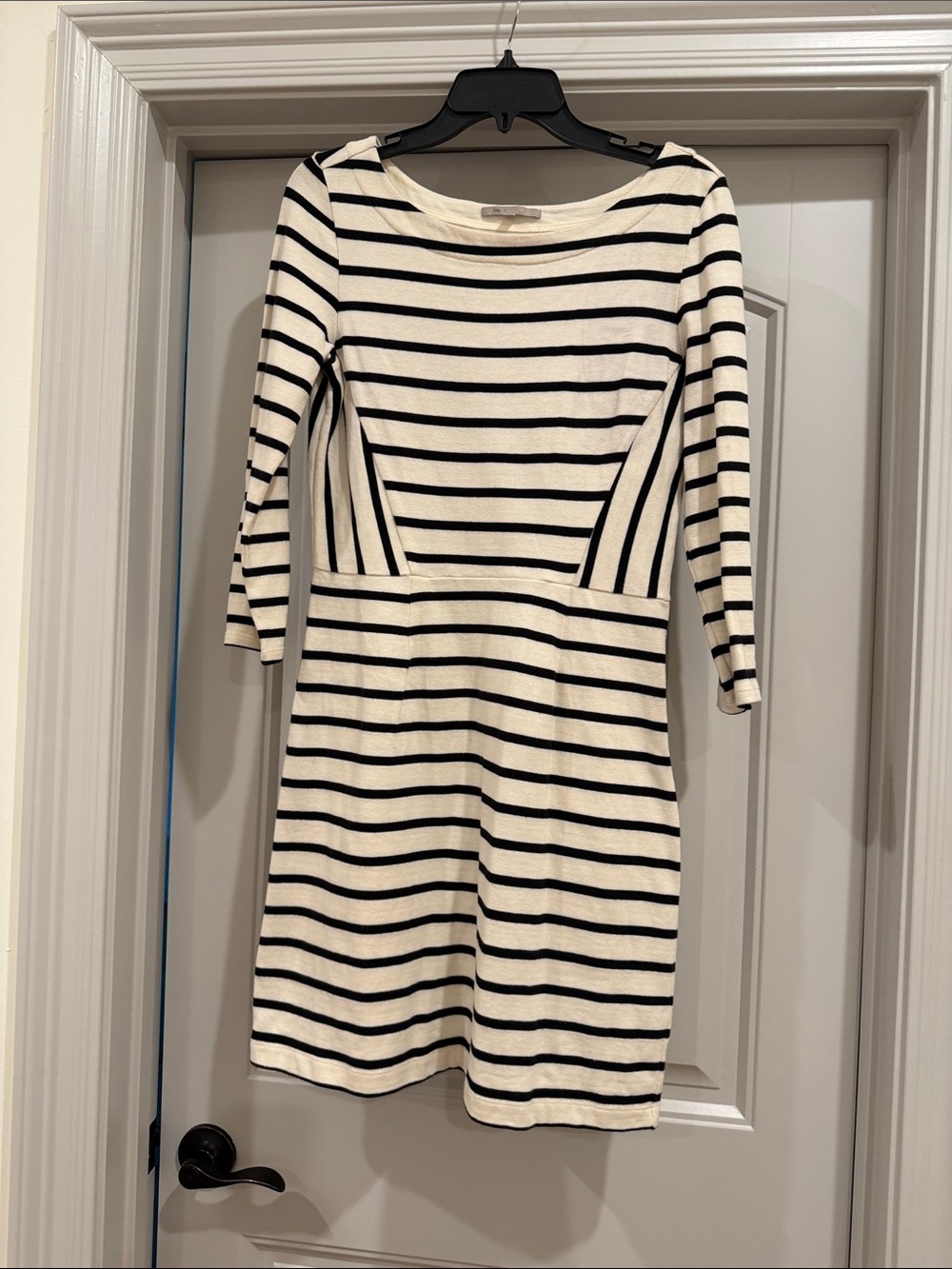 GAP Cream and Black Striped Long Sleeve Knit Dress